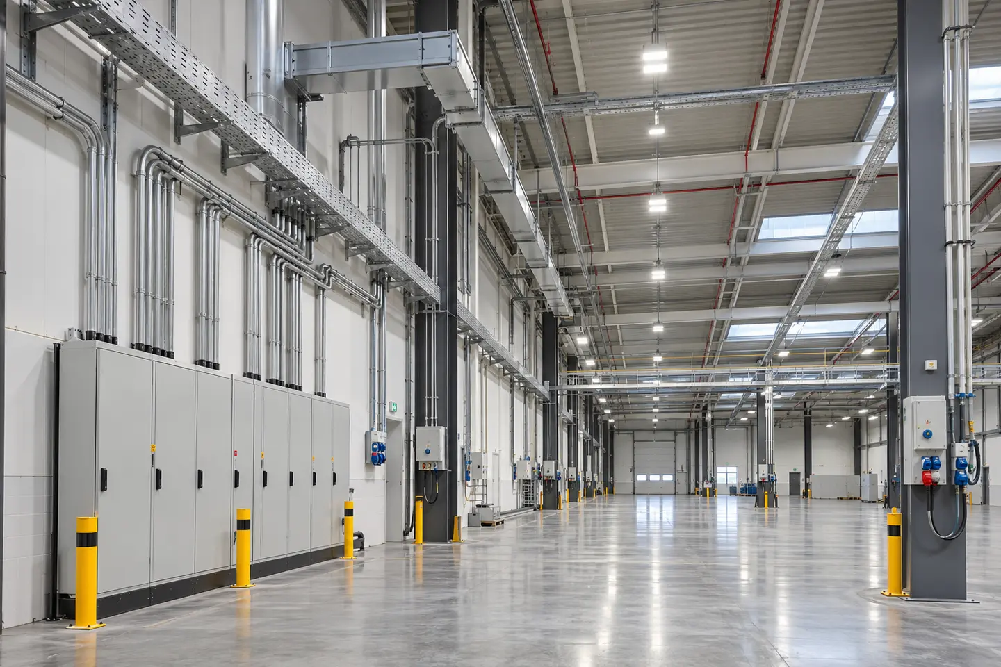 Instalación eléctrica finalizada en una nave industrial moderna